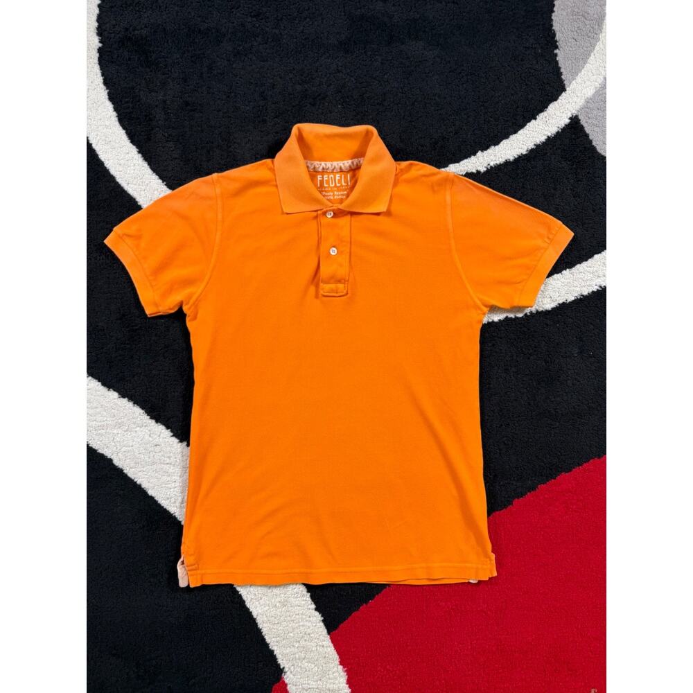 Fedeli Polo Shirt Mens 48 Orange Golf Casual Cotton Italy Preppy Short Sleeve